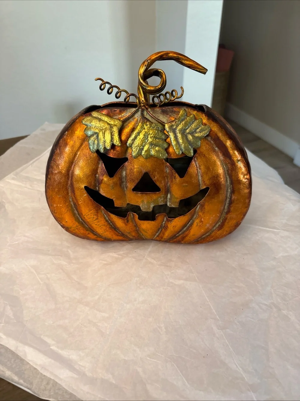 Adorable Hanging /sit Orange Metal Pumpkin Candle Holder Fall Autumn Decoration